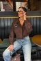 Women's Brown Bead Embroidered Adjustable Elastic Jacket - 2