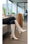 Women's Below the Knee Cream Heeled Shiny Detailed Zippered Leather Look Long Boots - 8
