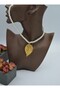 Gold leaf necklace with pearl - gold color - - 2