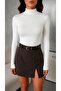 Women's Ecru High Collar Long Sleeve Viscose Elastane Trendy Blouse - 5