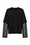 Black Lace Sleeve Detailed Oversize T-Shirt - 4