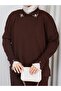Knitwear Collar and Stone-Embellished Skirt Two-Piece Set Brown - 6