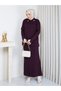 Knitwear Collar and Skirt Two-Piece Set with Stones in Plum Color - 3