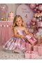 Girl's Pink Jacquard Layered Tulle Skirt, Evening Dress with Transparent Neckline and Crown Accessory – Birthday & Special Occasion Dress - 4