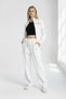 Women's White Oyshoo Low Sleeve Casual Crop Zipper Wide Leg Sweatpants Set - 78077 - 2