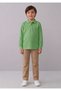 Unisex Children's 2-Piece Combination Long Sleeve Polo Collar T-Shirt - Beige Ribbed Waist Elastic Canvas School Pants School Outfit