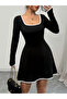 Women's Black Long Sleeve Mini Stylish Comfortable New Season Dress - 5