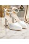 Silver Color Platform Heeled Evening Dress Shoes and Textured Clutch Bag Set / Wedding & Engagement