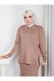 Knitwear Collar and Skirt Two-Piece Set with Stones - Tan - 4
