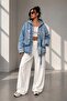 Women's Hooded Oversize Washed Thin Denim Jacket Fk3535 - 4