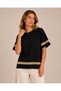Women's New Season Guipure Stripe Detailed Modern Crew Neck T-Shirt – Stylish Design