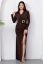 Double-Breasted Collar, Waist Buckle, Long Sleeve Dress K-262671 - 5