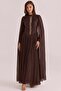 Stone Detailed Cape Yoryo Silk Hijab Evening Dress K. Brown 1262 - 2