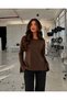 Women's Crew Neck Bat Sleeve Slit Detailed Long Blouse 0250 - 3