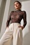 Women's Leopard Patterned Transparent Tulle Blouse Lnc34