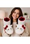 Women's Plush Red Hello Figured Home Boots Winter Warm Soft Soled Cute Slippers Home Slippers