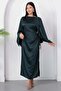 فستان ساتان بأكمام خفاشية وياقة منخفضة K-252767 - 3