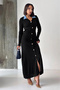 Women's Black Stylish Jean Denim Collar Buttoned Long Knitwear Dress - 4