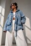 Women's Hooded Oversize Washed Thin Denim Jacket Fk3535 - 2