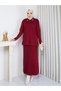 Knitwear Collar and Skirt Two-Piece Set with Stones in Burgundy