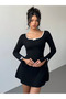 Women's Black Long Sleeve Mini Stylish Comfortable New Season Dress - 3