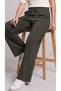 Women's Khaki Palazzo Cut Loose Leg High Waist Sweatpants - 3