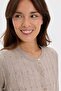 Women's Crew Neck Glittery Striped Knitwear Jacket Mink - 4