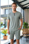 Men's Short Sleeve Collar Rope Detail Shorts Cotton Single Jersey Pajama Set 260012 Mint - 4