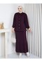 Knitwear Front Gathered Balloon Sleeve Skirted Two-Piece Set Plum - 3