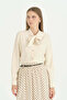 Tencel Shirt with Tie Collar - Cream - 2