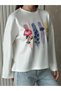 White Botanical Print Long Sleeve T-Shirt/Blouse Suitable for Hijab - 4