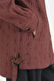 Thin Quilted Brooch Jacket - Burgundy - 3