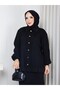 Knitwear Front Gathered Balloon Sleeve Skirted Two-Piece Set Black - 5