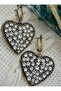 Zircon Stone Heart Earrings - Bronze Color -
