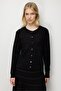 Women's Crew Neck Glittery Striped Knitwear Jacket Black - 5