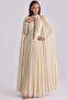 Stone Detailed Cape Yoryo Silk Hijab Evening Dress Open Beige 1262 - 2
