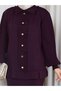 Knitwear Front Gathered Balloon Sleeve Skirted Two-Piece Set Plum - 6