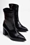 Women's Crocodile Stretch Boots Zippered Heeled Pointed Toe Lena Black