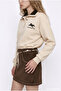 Velvet Mini Skirt with Rope Belt Brown - 5