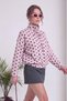 Women's Polka Dot Windbreaker Jacket with Tie Detail, High Collar, Woven, Beige, Pink - 3