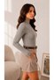 Women's Gray Colored Stand Collar Long Sleeve Viscose Elastane Trendy Blouse - 5