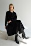 Women's Crew Neck Glittery Striped Knitwear Jacket Black - 2