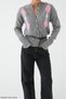 Women's Grey-Pink Buttoned Diamond Pattern Belted Wool Knitwear Cardigan - 2