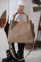 Women's Hand and Shoulder Bag with Embossed Logo, Double Strap, Flap, Stylish Bucket Mink - 2