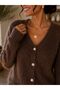 Women's Full Beardy Furry V-Neck 4-Button Stylish Knitwear Jacket Cardigan - 3