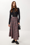Checkered Pleated Flared Woven Skirt Lnt0044 Gray Red