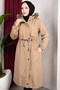 Detachable Hooded Fur and Welsoft Lined Hijab Coat 110cm - Mink