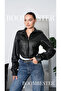 Women's Faux Leather Lined Cropped Coat Extra Long Wrinkled Sleeve Detail Jacket - 7