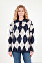 Oversize Baklava Patterned Buttoned Polo Collar Sweater Women's Polo Collar Sweater 4615593 - 2