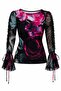 Women's Floral Patterned Gathered Sleeve Tulle Blouse Fk3535